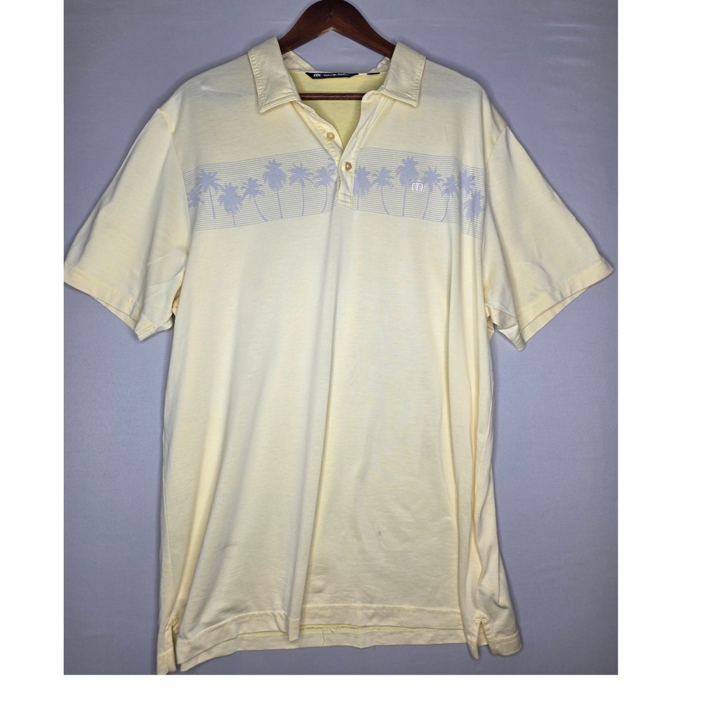 Travis Mathew Golf Polo Shirt XXL Yellow Gray Palm trees minor flaws